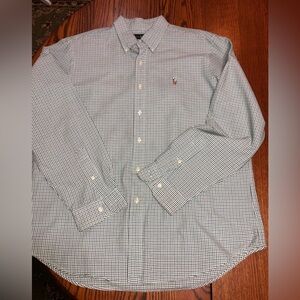 RALPH LAUREN BLUE LABEL BLUE GREEN & WHITE CHECKERED LONG SLEEVE XLARGE SHIRT